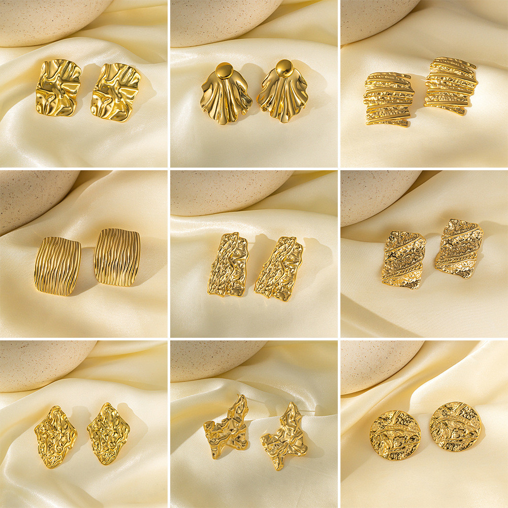 Retro ยุโรปอเมริกัน 18K Gold-Plated สแตนเลสต่างหู Niche Design ต่างหู All-Match ที่ไม่ซ้ํากันไม่สม่ําเสมอต่างหูผู้หญิง
