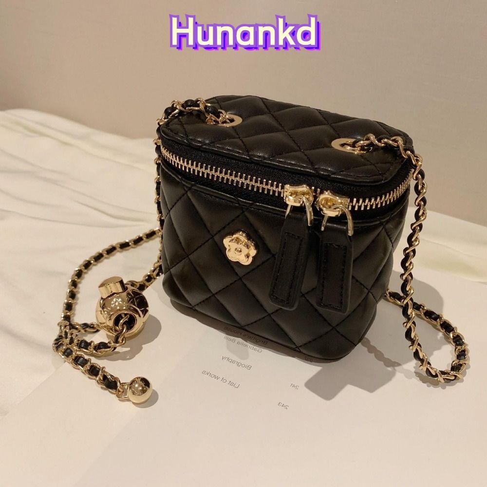 Hunan กระเป๋าสะพายใบเล็ก, กระเป๋าสะพายข้าง คาเมลเลีย, กระเป๋าห่วงโซ่เพชรสีดำวินเทจ