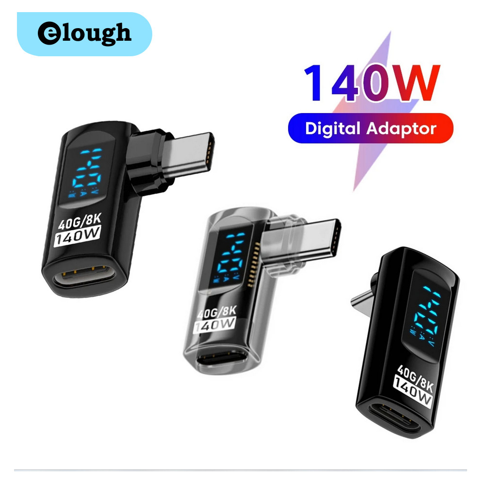 Elough 140W ข้อศอก Type C อะแดปเตอร์สายเคเบิลจอแสดงผลดิจิตอล PD Fast Charging 40Gbps Data Transfer Converter