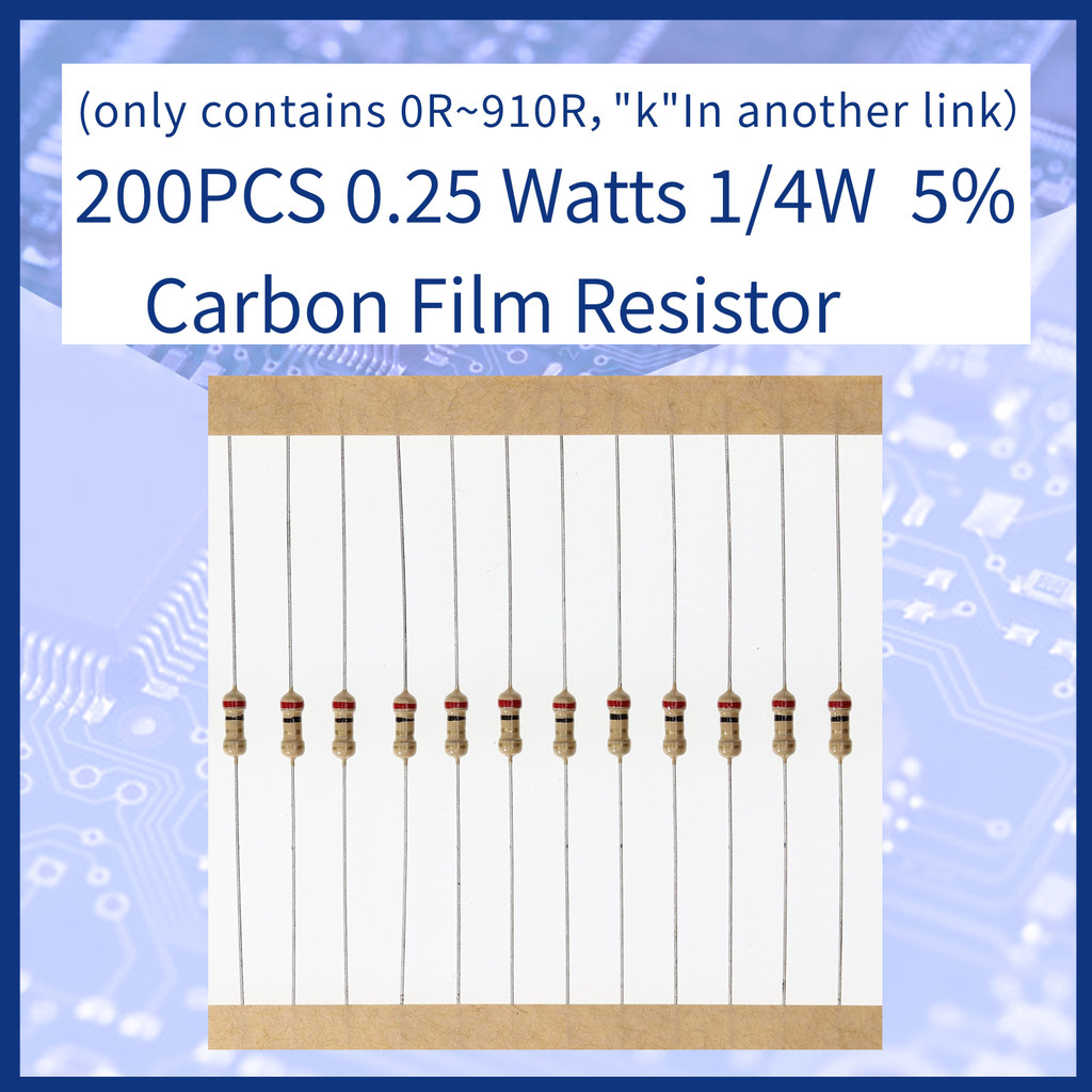 (มีทุกขนาด ลิงค์นี้มีเพียง 0R~910R,"k"ในอีกลิงค์) 200 ชิ้น ตัวต้านทาน 0.25 Watts 1/4W 5% Carbon Film