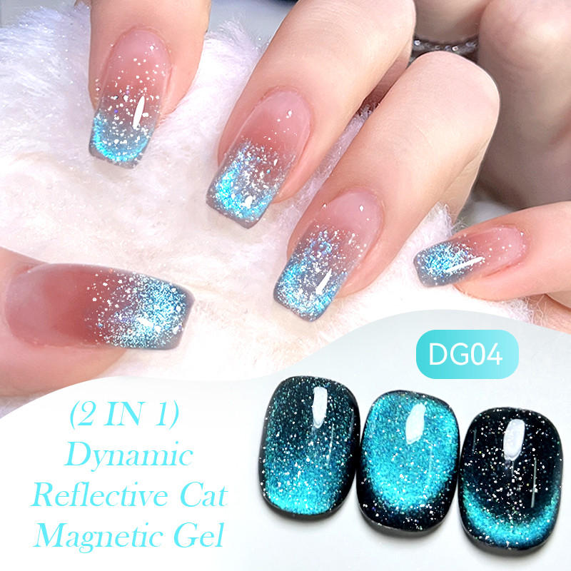 Ur SUGAR แบบไดนามิกสะท้อนแสงแมวตาแม่เหล็กเจลยาทาเล็บ Shining Sparkling Glitter Double Light Effect เล็บเจลเคลือบเงา