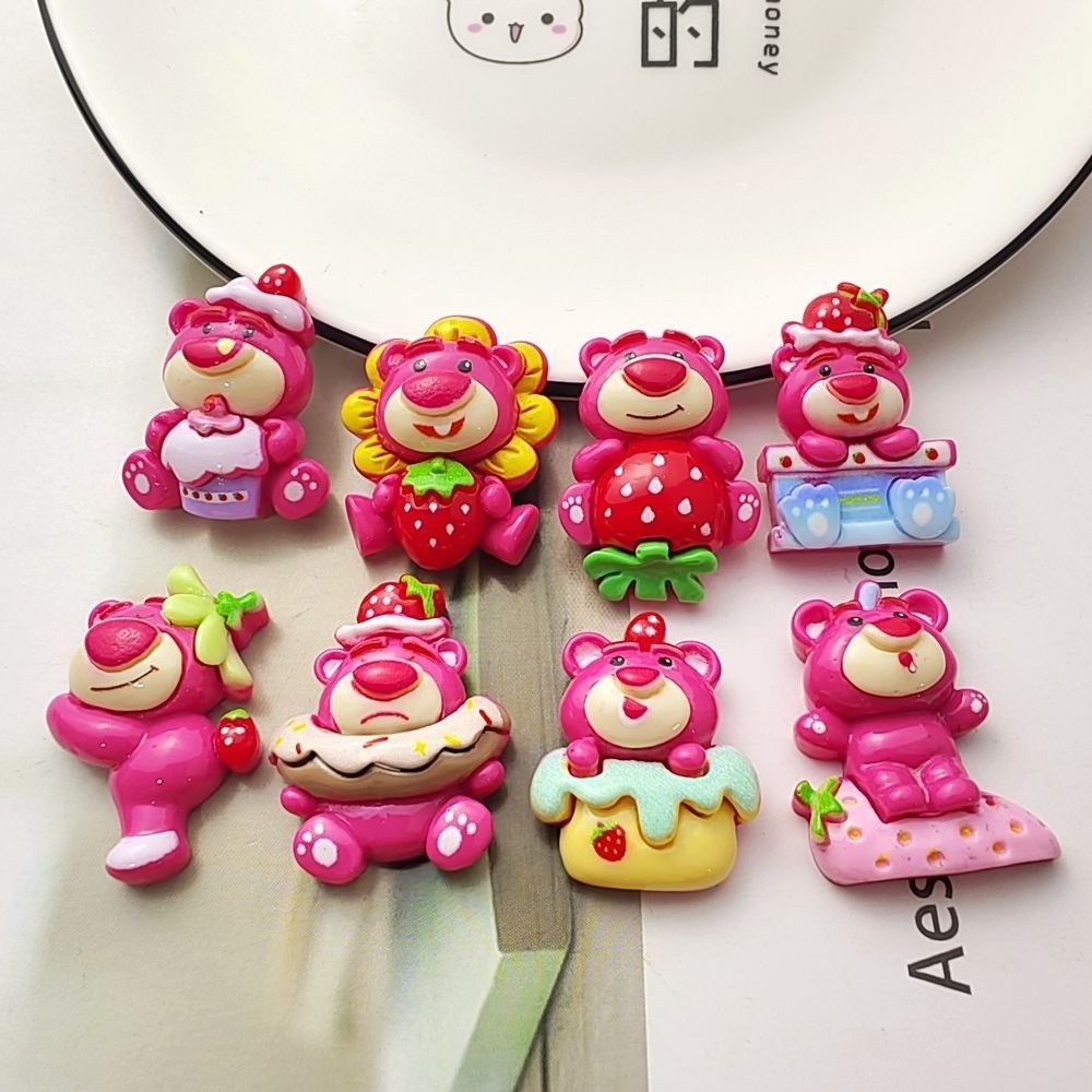 [100ในสต็อก] ใหม่การ์ตูนสตรอเบอร์รี่หมีเรซินอุปกรณ์เสริม DIY เคสมือถือเครื่องประดับผมแฮนด์เมดกิ๊บหนีบผมรูรองเท้าแก้วน้ำกล่องเครื่องเขียน