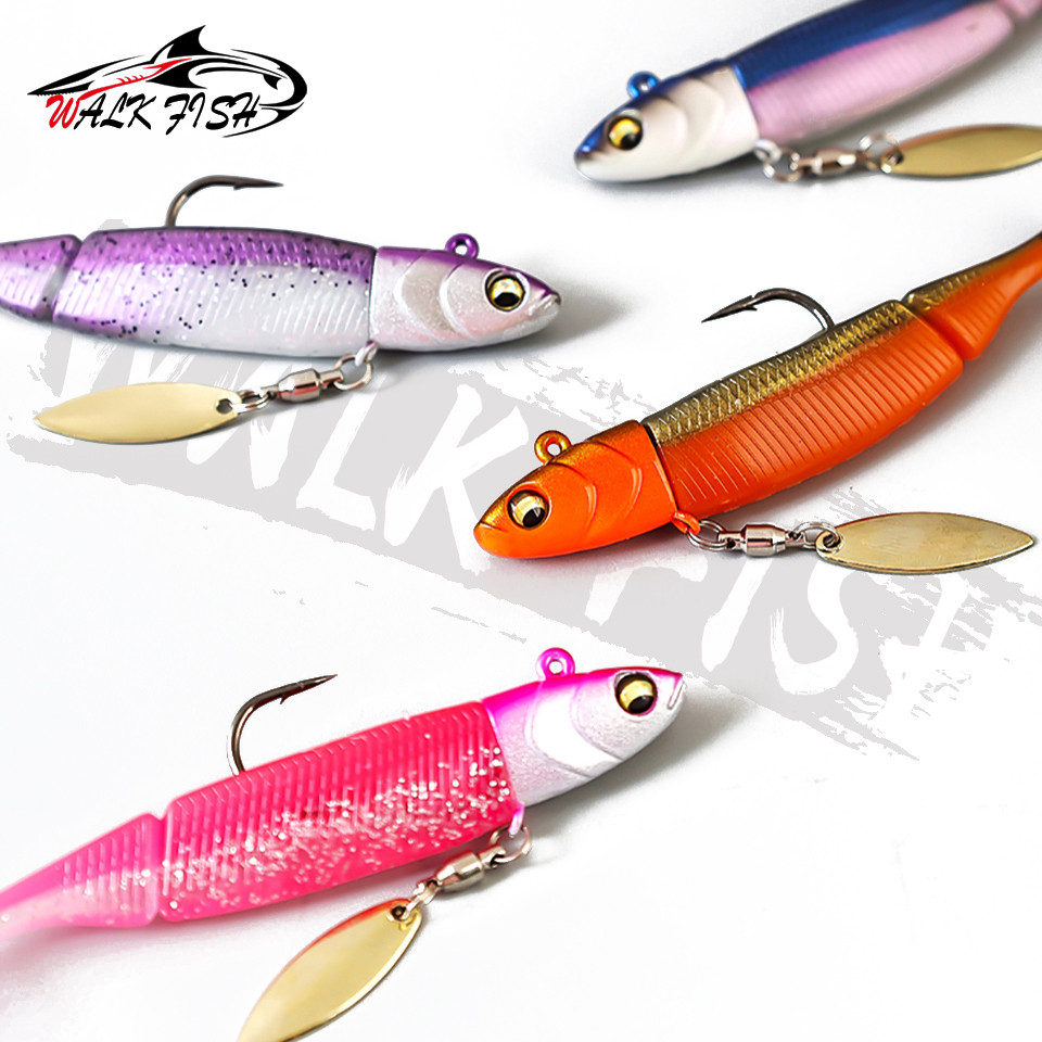 เดินปลา 1 กล่อง 95 มม./20 กรัมประเภทปลาซิลิโคน Soft Lure Jig Head 3D Eyes T-tail Fishing Lure พร้อมตะขอ - รูปที่ 2