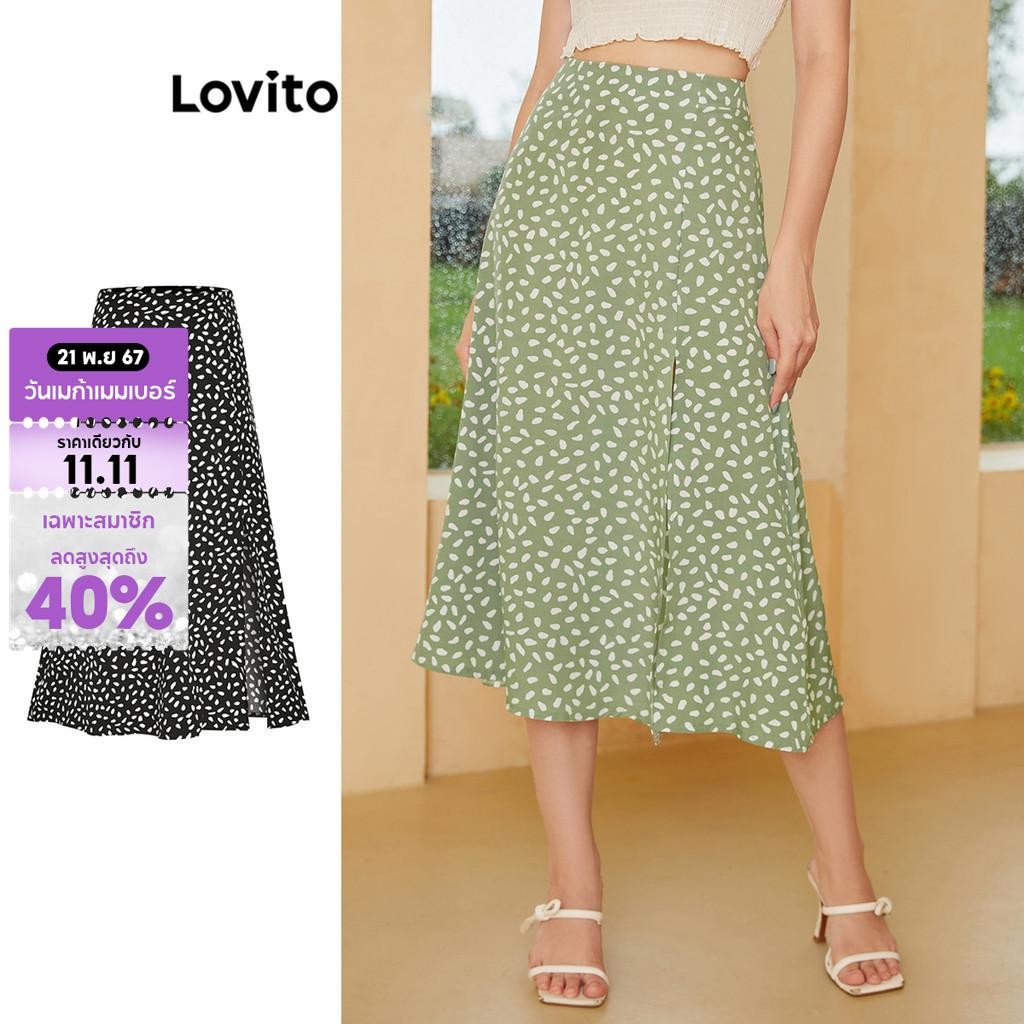 Lovito ชุดเดรสกระโปรง ลายดอกไม้ สไตล์โบโฮ L24ED146 (สีเขียว)