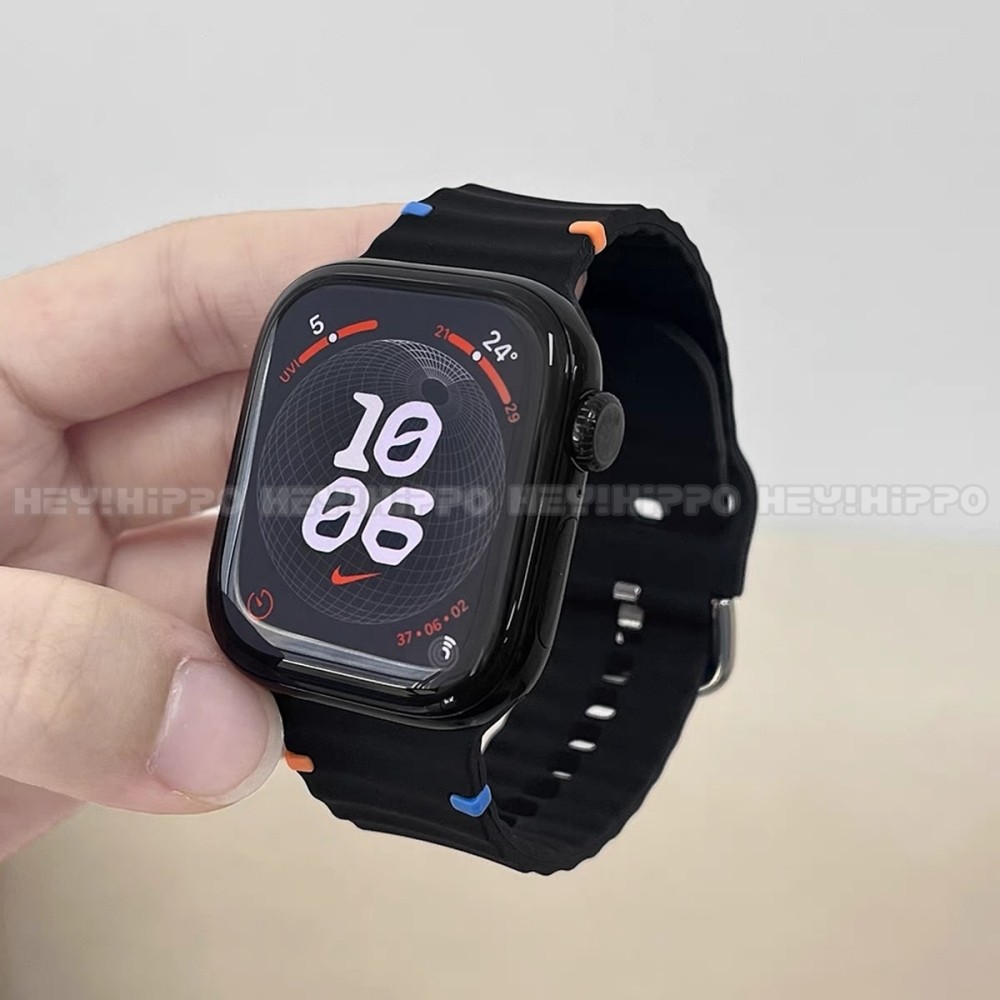สายซิลิโคนคลื่นเหมาะสําหรับสมาร์ทวอทช์ซีรีส์ 10/9/8/7/6/5/SE/4/3 การออกแบบที่ตัดกันเหมาะสําหรับ iwatch 49/46/45/44/42/41/40/38 มม.