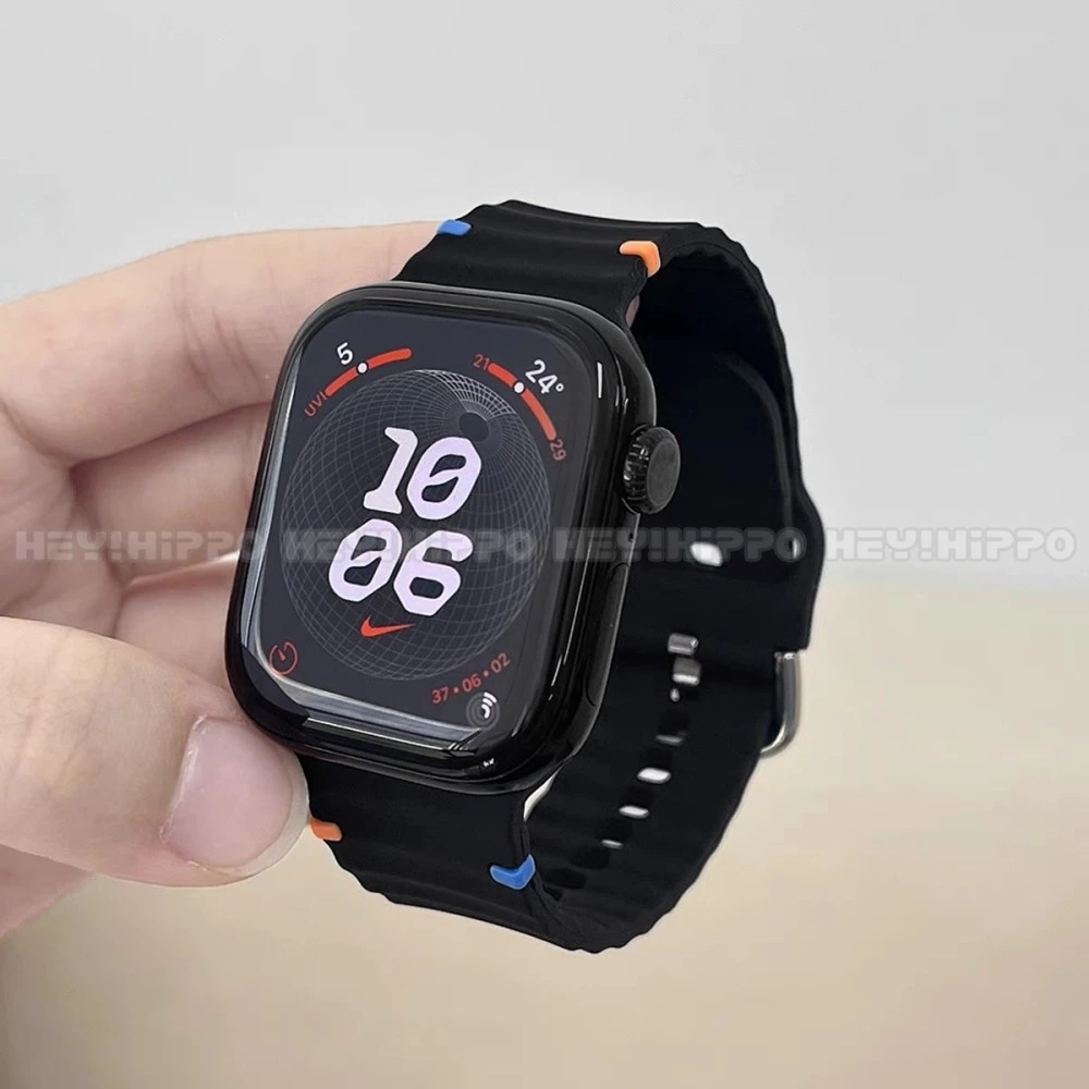 สายซิลิโคนคลื่นเหมาะสําหรับสมาร์ทวอทช์ซีรีส์ 10/9/8/7/6/5/SE/4/3 การออกแบบที่ตัดกันเหมาะสําหรับ iwatch 49/46/45/44/42/41/40/38 มม.