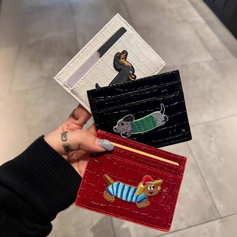 Deere Jack Womens Card Holder Vintage Crocodile Pattern Sausage Dog Leather Clip Travel ID Card Buggy Bag