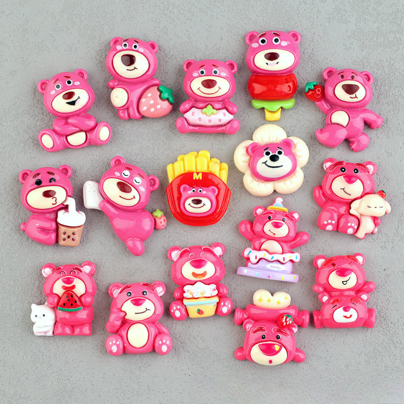 16ชิ้นน่ารักกุหลาบหมีล็อตโซ่เรซิ่นเสน่ห์สําหรับ ทําเอง