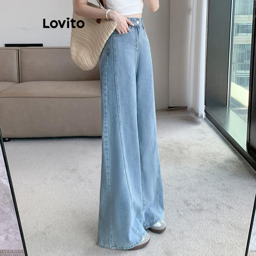 Lovito กางเกงยีนส์ผู้หญิง เบสิก สีพื้น สไตล์หรูหรา LNE69413