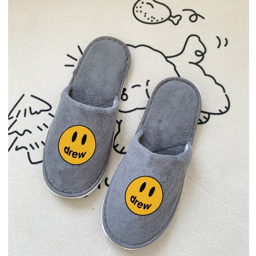 คุณภาพสูงพร้อมสต็อก!การ์ตูนน่ารัก Drew Smiley Face Coral Fleece สบายกันลื่นในร่ม Slipp