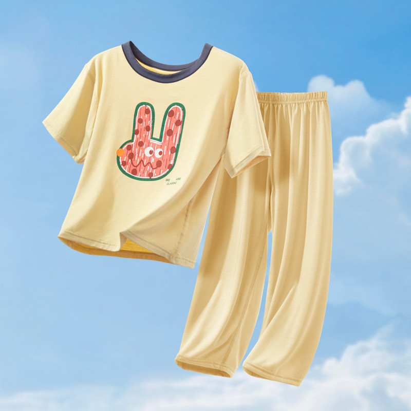 พร้อมสต็อก 100-180ซม ชายหญิงน่ารักการ์ตูนแขนสั้น ชุดลําลอง กลางเด็กใหญ่ชุดนอนระบายอากาศนุ่มชุดสองชิ้น