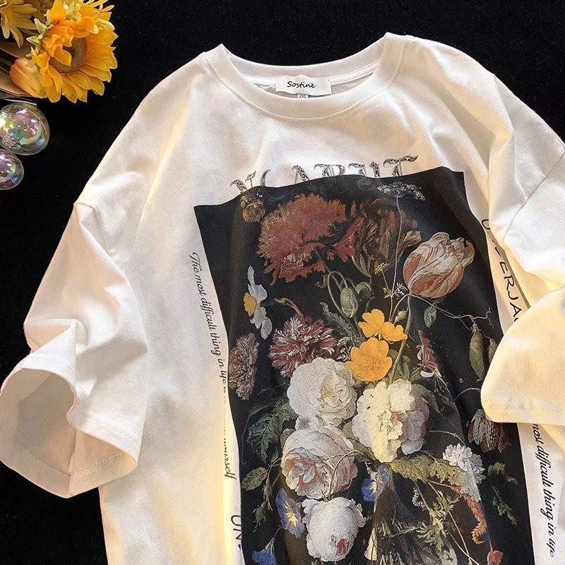 Eershenshi แฟชั่นแบรนด์หลวมศิลปะเสื้อยืดคอกลมเยาวชนความนิยมครึ่งแขน
