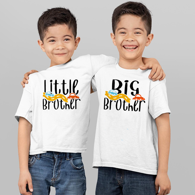 Big/little Brother Kids Tshirt Baby Romper การ์ตูนรถพิมพ์เสื้อ Boy Brother ผ้าฝ้าย Twins เสื้อผ้าเสื