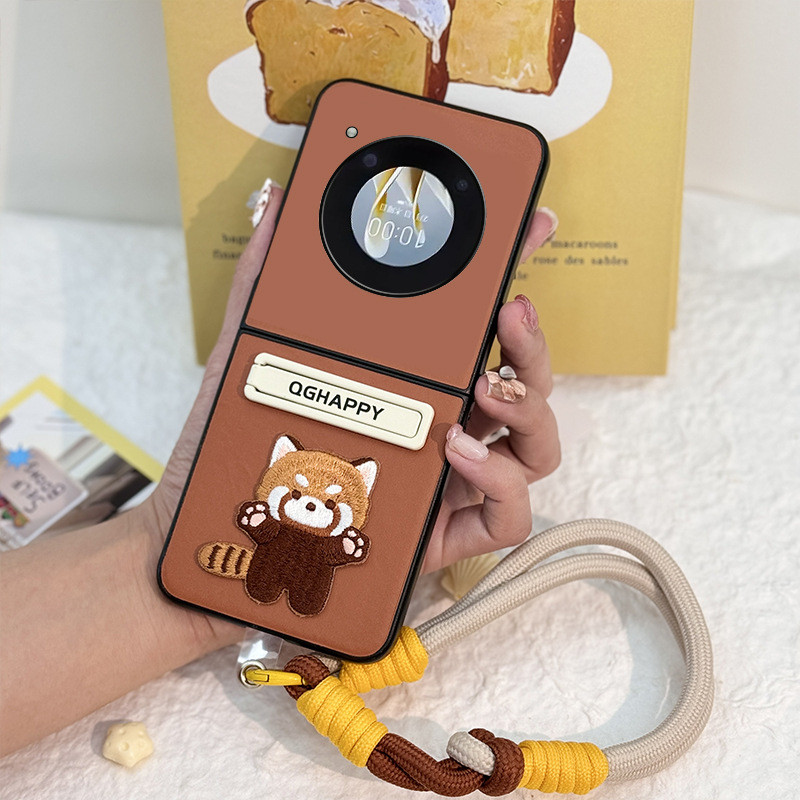 แฟชั่นเคสโทรศัพท์ห้อยมือรูปแรคคูนน้อยน่ารักสำหรับ ZTE Libero Flip Case 5G สำหรับ Nubia Flip Cover 2024