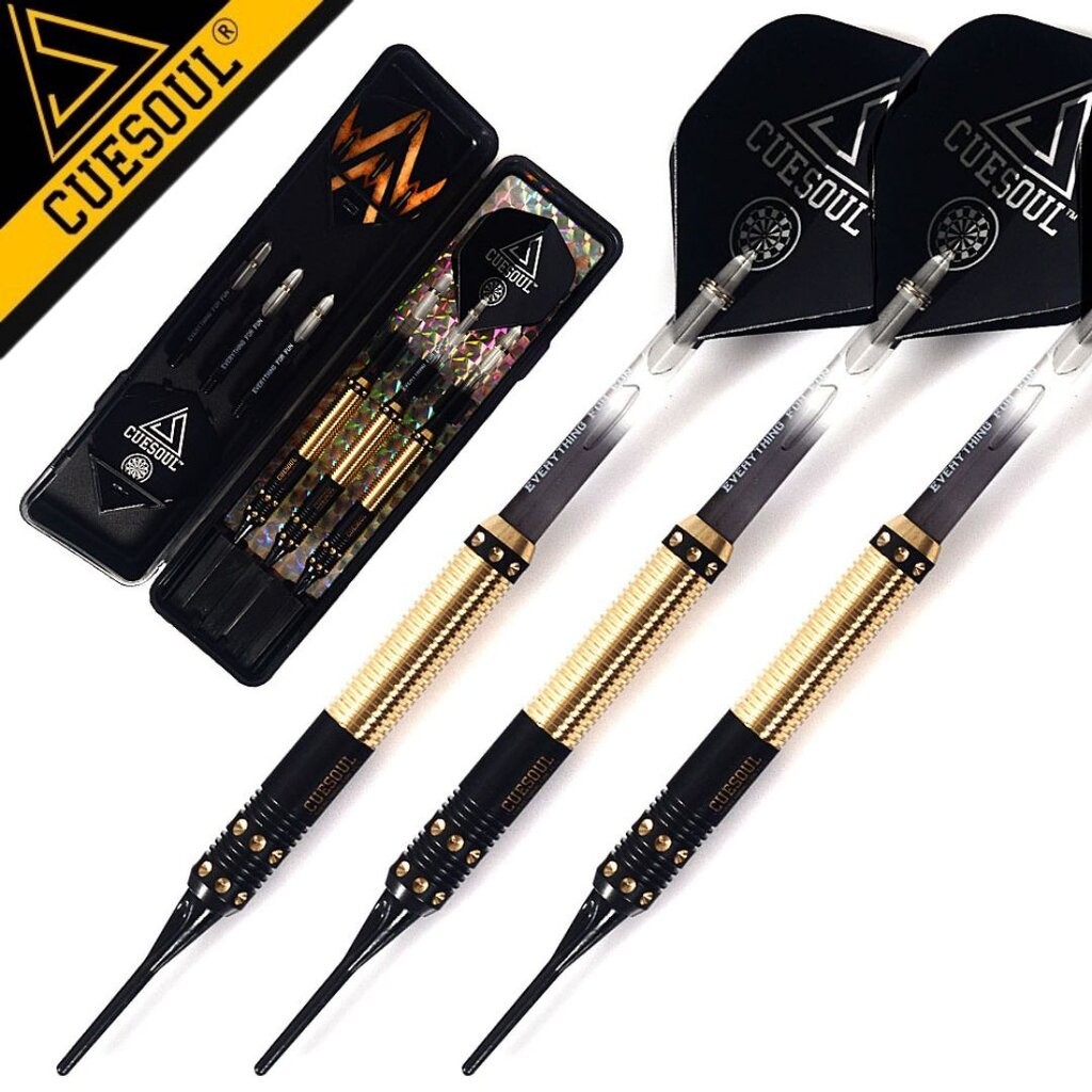 ลูกดอกปาเป้า CUESOUL Dragon Darts Soft Darts / Black with Gold Barral #2 / Cuesoul Flight 16g