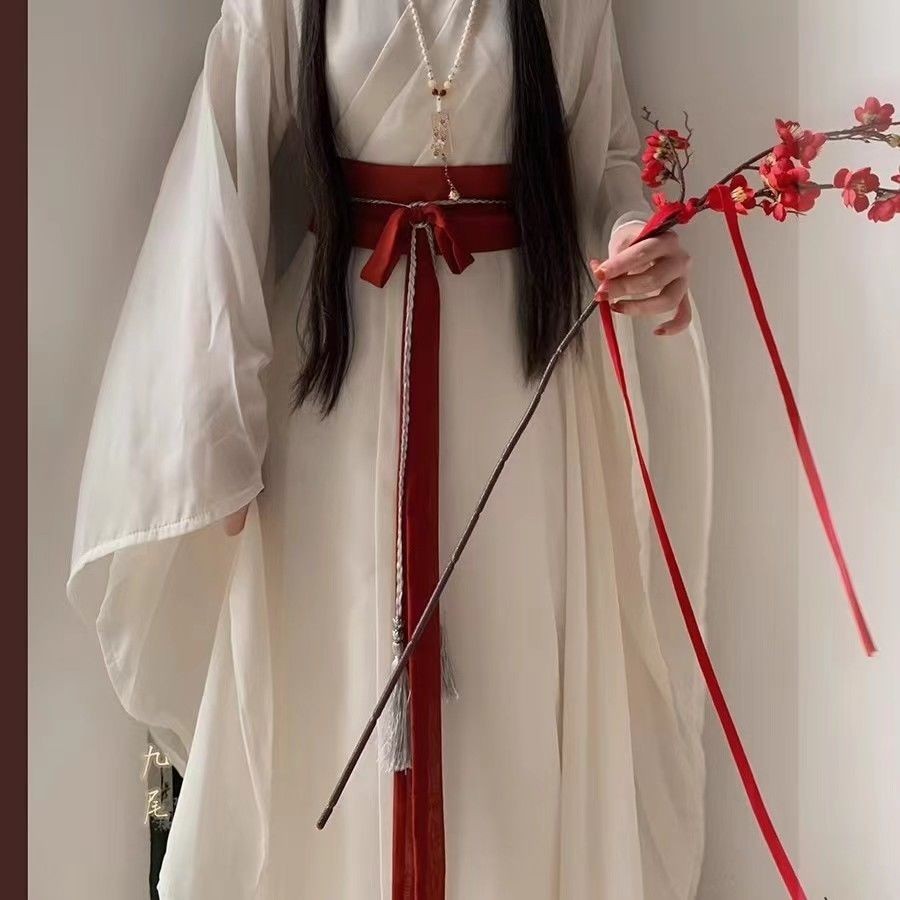 ฤดูใบไม้ผลิใหม่สไตล์ใหม่สีแดง Original North-South Dynasty Recovery สไตล์ Wei Jin Hanfu เสื้อแขนใหญ่ข้ามปกผ้ากันเปื้อนรูปทรงพิเศษกระโปรงหักรุ่นปรับปรุง Hanfu สไตล์จีนผู้หญิง Niche Retro - รูปที่ 5