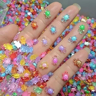 ESPOIR1 100 ชิ้นสัตว์เรซินขนาดเล็ก, เต่าเรืองแสงการ์ตูนในมืด, น่ารัก Dopamine สี DIY Miniature Figurines ตกแต่งสวนนางฟ้า