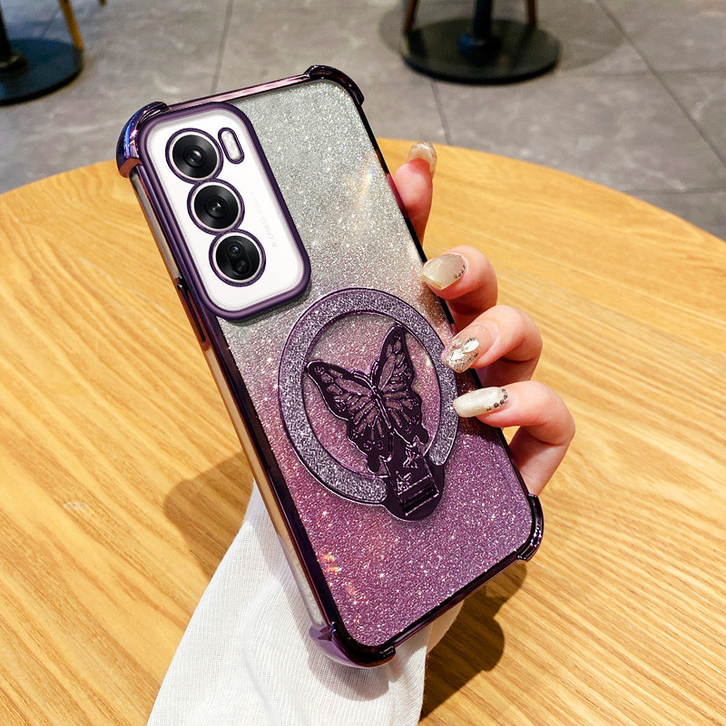 เคสสําหรับOppo A3 Pro 5Gผีเสื้อใหม่รอบวงเล็บGlitterแป้งออกแบบใหม่เคสโทรศัพท์SJSFDDR