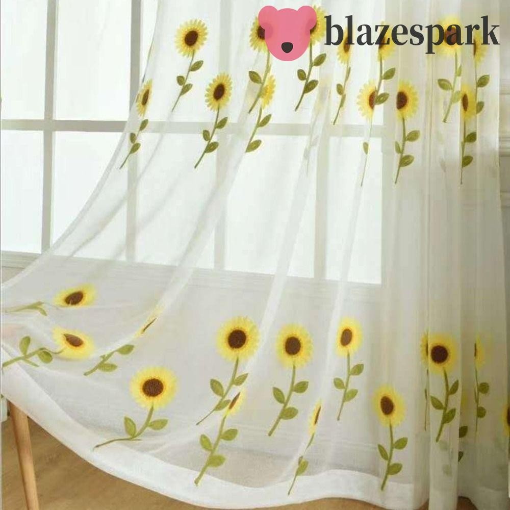อุปกรณ์ ตกแต่งบ้าน Blazespark ผ้าม่าน Tulle ดอกทานตะวัน, ผ้ากอซผ้าม่านเชียร์หรูหรา, การรักษาหน้าต่างสไตล์อภิบาลโรแมนติก 100*250 ซม. ผ้าม่านโปร่งใสห้องนอน ราคาถูก