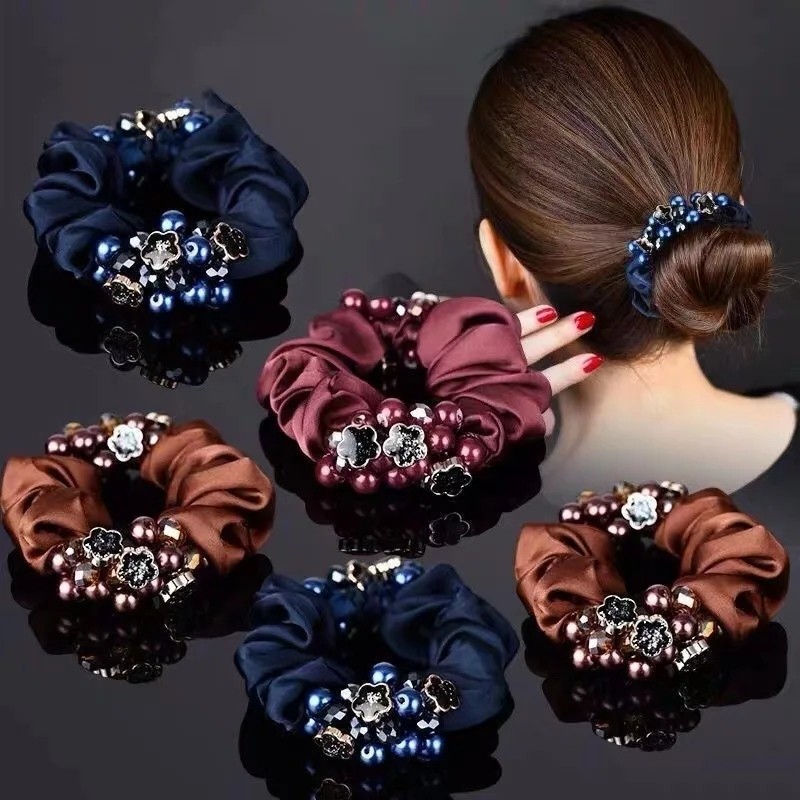 แฟชั่นคริสตัลลูกปัดผม Scrunchies ผู้หญิงผมหางม้ามุกหวานยางยืดหยุ่นสูงยางรัดผม Headwear