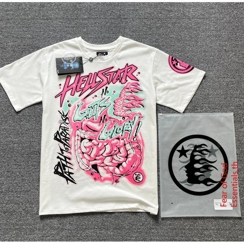 เสื้อยืดแขนสั้นผ้าฝ้ายพิมพ์ลายสีชมพูผู้ชายและผู้หญิงขนาดใหญ่ S-5XL