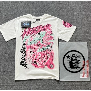 เสื้อยืดแขนสั้นผ้าฝ้ายพิมพ์ลายสีชมพูผู้ชายและผู้หญิงขนาดใหญ่ S-5XL