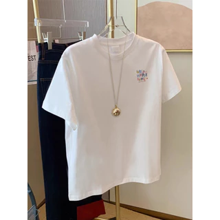 Crazy` T-shirt เสื้อยืดแขนสั้นสีขาวคอตตอนแท้สไตล์อเมริกันสำหรับผู้หญิง หลวมๆ ย้อนยุค อเนกประสงค์ เทรนด์ใหม่