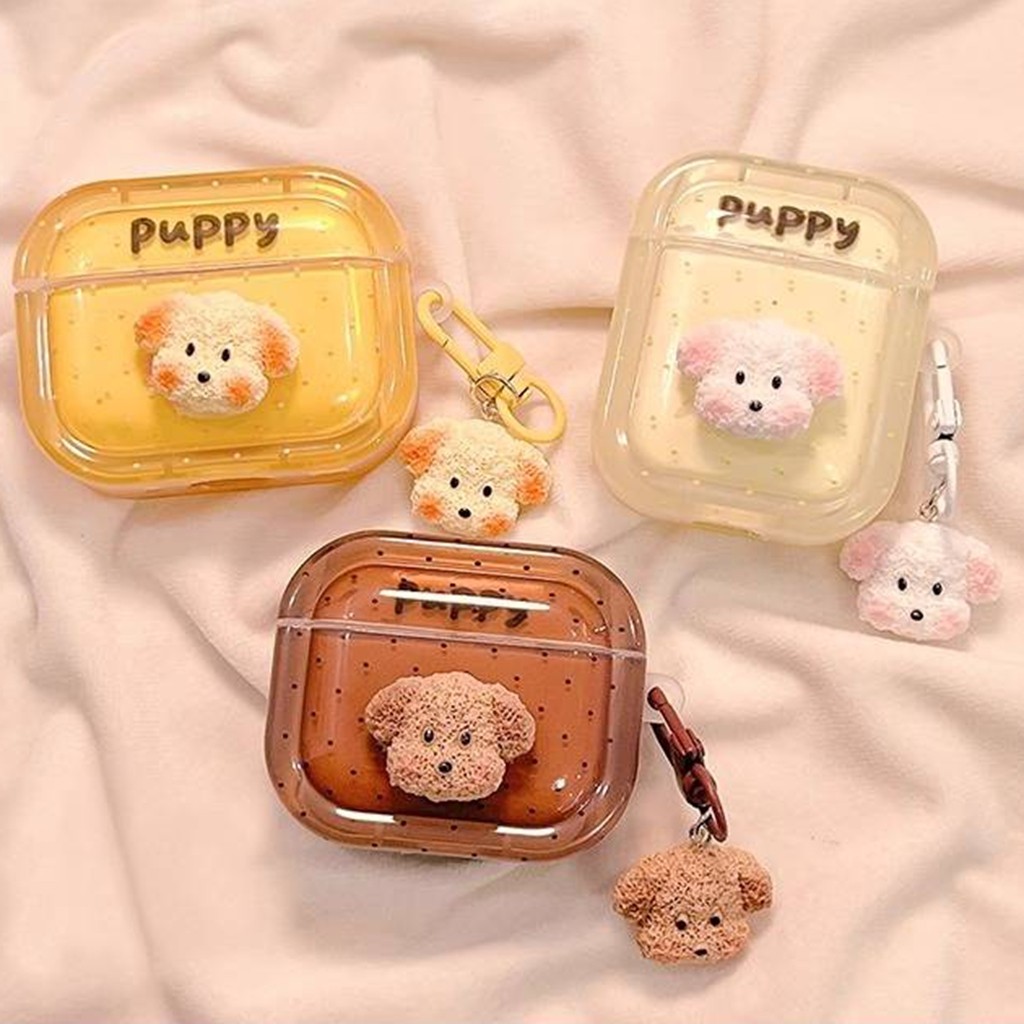 หูฟังสําหรับ Airpods 4 Pro 2 3 1 น่ารัก 3D สุนัขตกแต่ง Polka Dot Soft TPU กันกระแทกหูฟังไร้สายชุดหูฟังฝาครอบป้องกัน Shell พร้อม Anti-lost ของเล่นจี้
