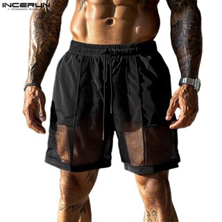 Incerun กางเกงขาสั้นแขนห้าจุดกลวงทรงหลวมสําหรับผู้ชาย