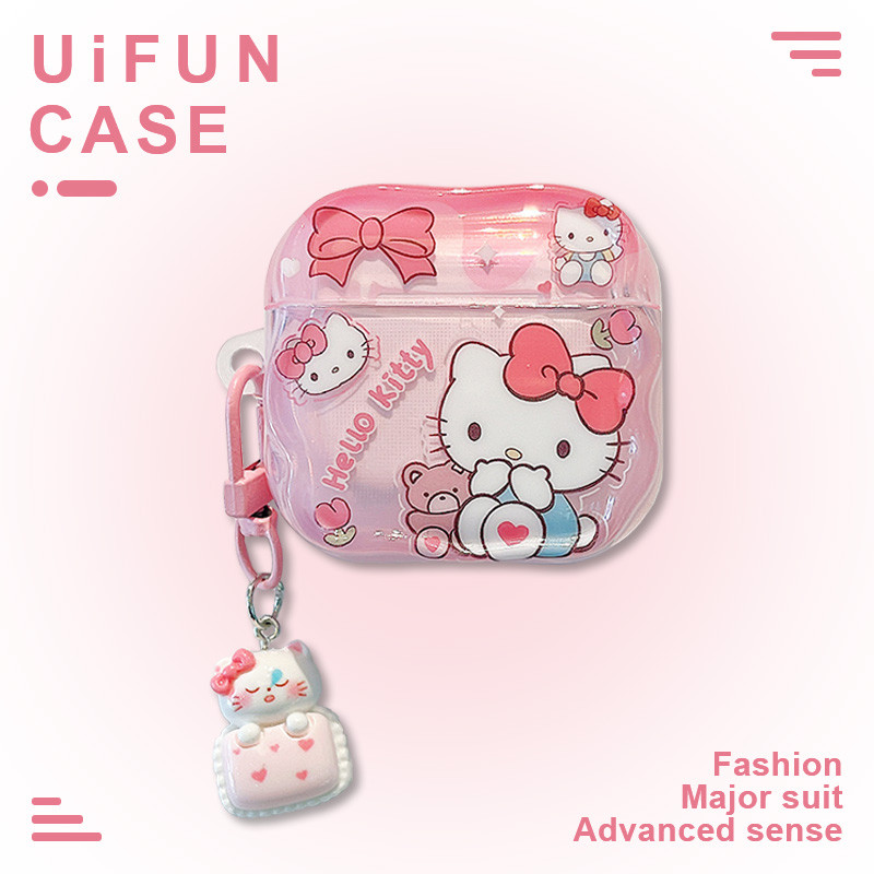 Kawaii Bowknot Kitty Cat หูฟัง IMD เคสป้องกันใช้งานร่วมกับ Airpods 1 2 3 4 Pro Pro2 Airpods3 พร้อมจี้กันกระแทกชุดหูฟังปลอก
