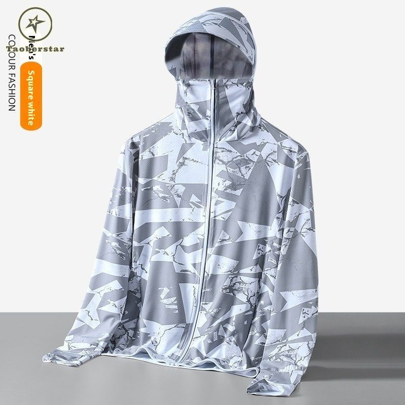 เถาเบอร์สตาร์ ผู้ชายผ้าไหมน้ําแข็งป้องกันแสงแดดเสื้อผ้าแจ็คเก็ตบางที่มีคลุมด้วยผ้าน้ําหนักเบากีฬากลางแจ้งด้านบน