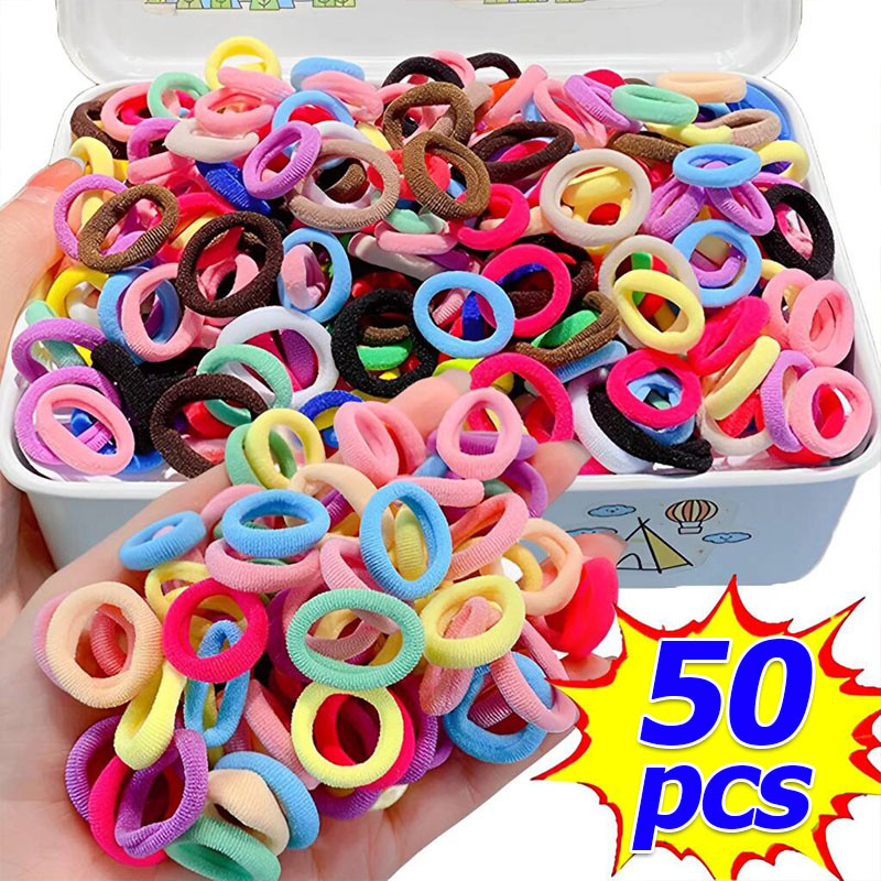 50ชิ้นยืดหยุ่นสูงยางรัดผูก/ที่มีสีสันเชือกผมสําหรับเด็ก/เด็กสาวผู้ถือผมหางม้าอุปกรณ์ผม