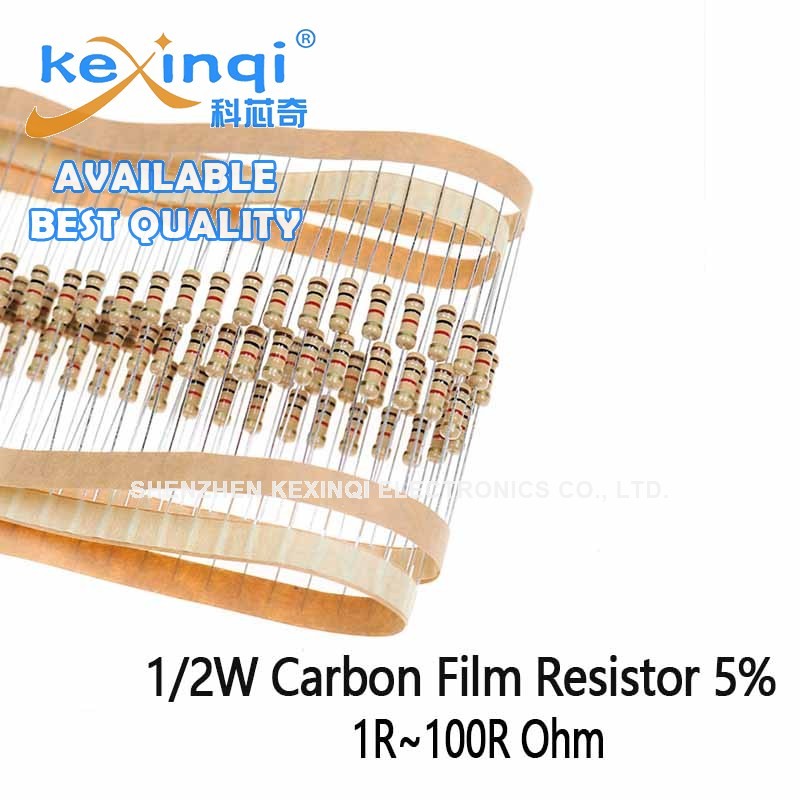 (100 ชิ้น) 1/2W ตัวต้านทานฟิล์มคาร์บอน 1R ~ 100R 5% 10R 4.7R 2.2R 1.5R 22R 47R 5.1R 68R 2R Ohm Resistance