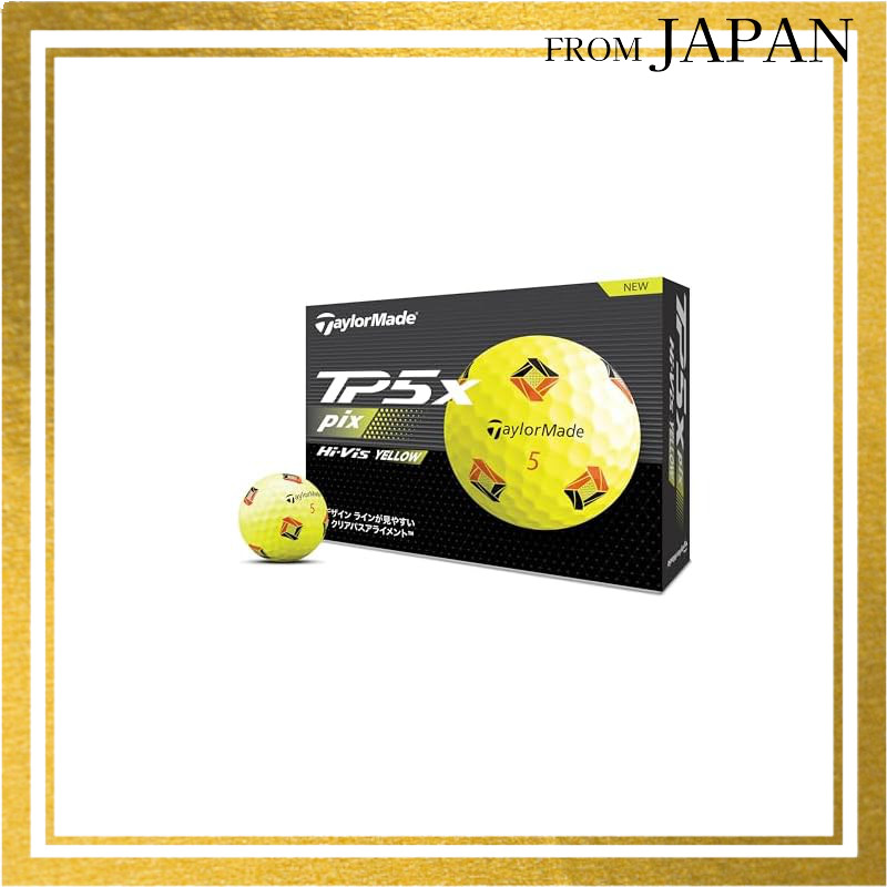 TAYLOR MADE TMJ24 TP5x pix YLW JPN 12-pack Tee P5x Pix Yellow Golf Balls 2024 Model YellowDirect fro