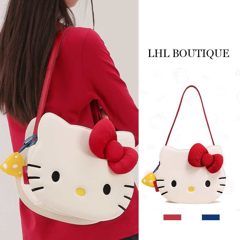 LHL BOUTIQUE  กระเป๋าเป้ Hello Kitty กระเป๋าสะพายข้างรูปแมว แฟชั่น  น่ารัก การ์ตูน กระเป๋าหนัง pu กันน้ํา