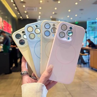 สี Dopamine Luxury Fine Circle Magnetic Liquid silicone Case สําหรับ iPhone 16 15 14 13 12 11 Pro Max 15Plus 16Plus Casing Camera Glass Protection Soft Back Cover