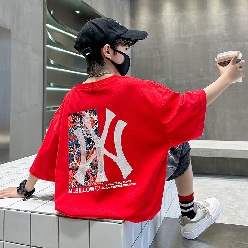 ผ้าฝ้าย 100% ใหม่ 2-14y เด็กใหญ่เด็กชายหญิง Unisex เสื้อยืดแขนสั้นน่ารักพิมพ์รอบคอหลวมเด็ก