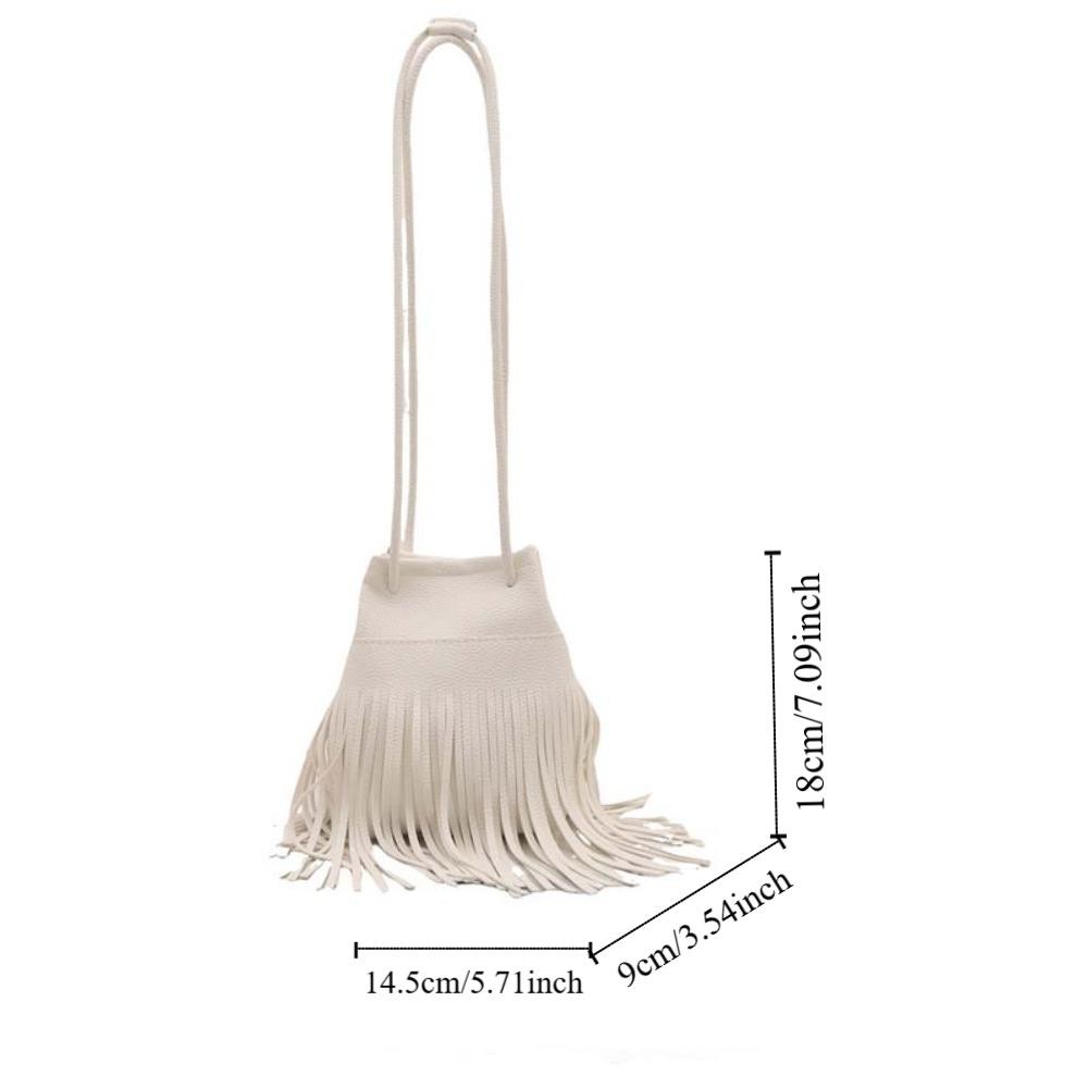 Mxmio Tassels Bucket Bag, Elegant Retro Drawstring PU Bag, Crossbody Bag Large Capacity Anti-splash Water Magnetic Button Texture กระเป๋าสะพายไหล่ผู้หญิง