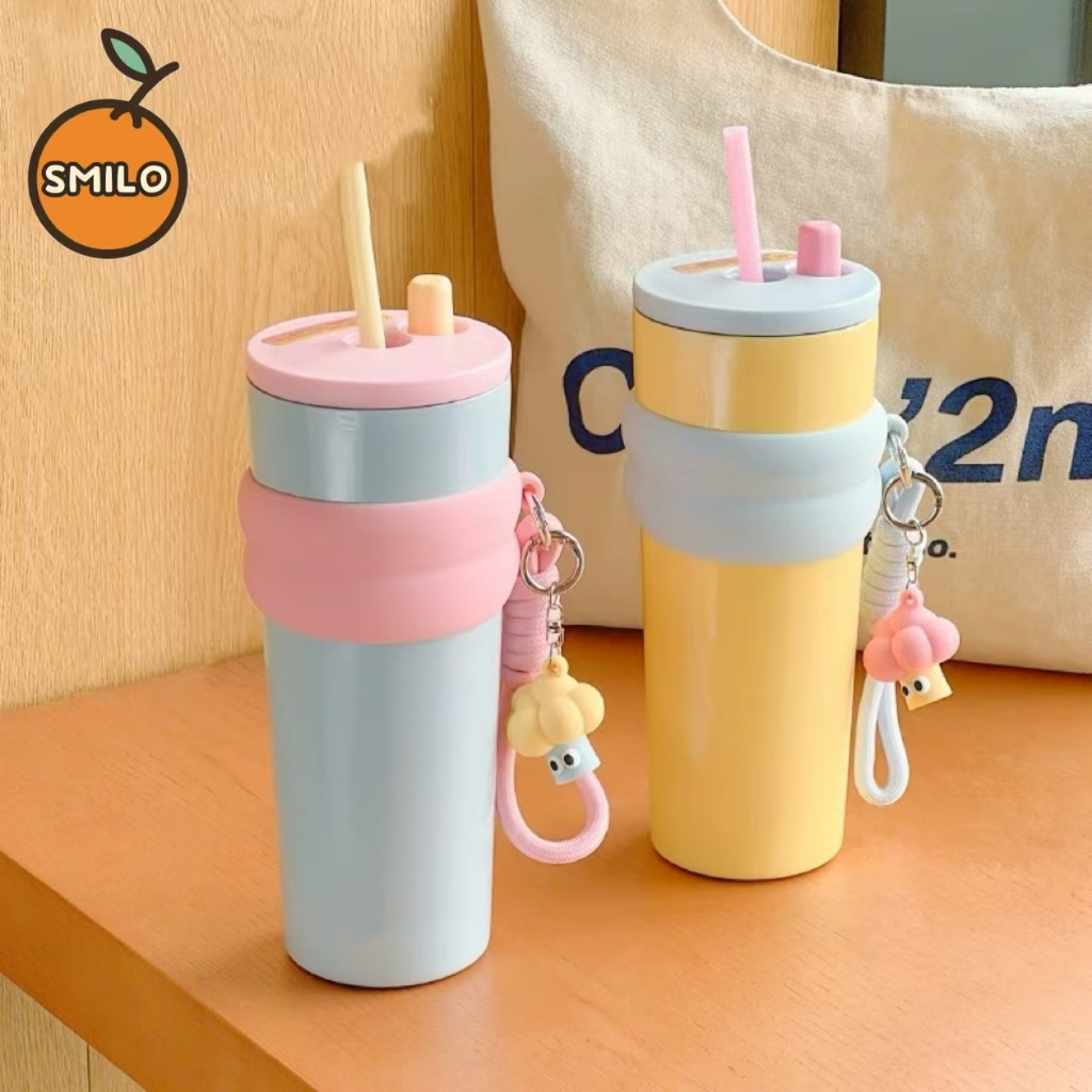 SMILO กระติกน้ำร้อนสแตนเลส710ML เกรด316จุความจุน้ำขนาดใหญ่ ฟางถ้วย+หลอดดูด