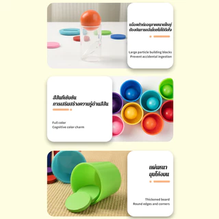 พร้อมส่ง Montessori Rainbow Ball ลูกบอลไม้ เด็กปริศนาไม้ของเล่นสีความรู้ความเข้าใจการจำแนกถ้วย