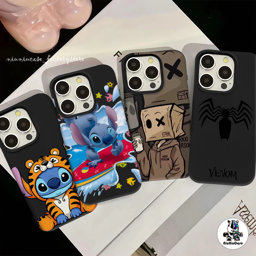 คสหนัง For iPhone 16 Pro Max iPhone 11 เคสนิ่ม สีลูกกวาด น่ารัก แมงมุม 👀 For iPhone15 14 13 12 Pro max XS XR 7 8 Plus