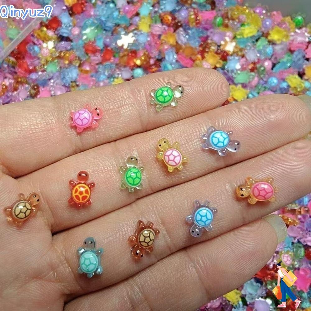 QINYUZ9 100 ชิ้นเต่าเรืองแสง, DIY การ์ตูนมินิสัตว์เรซิน,น่ารัก Dopamine สี Night Glow ตุ๊กตาจิ๋วสําหรับโทรศัพท์ DIY Hairpin