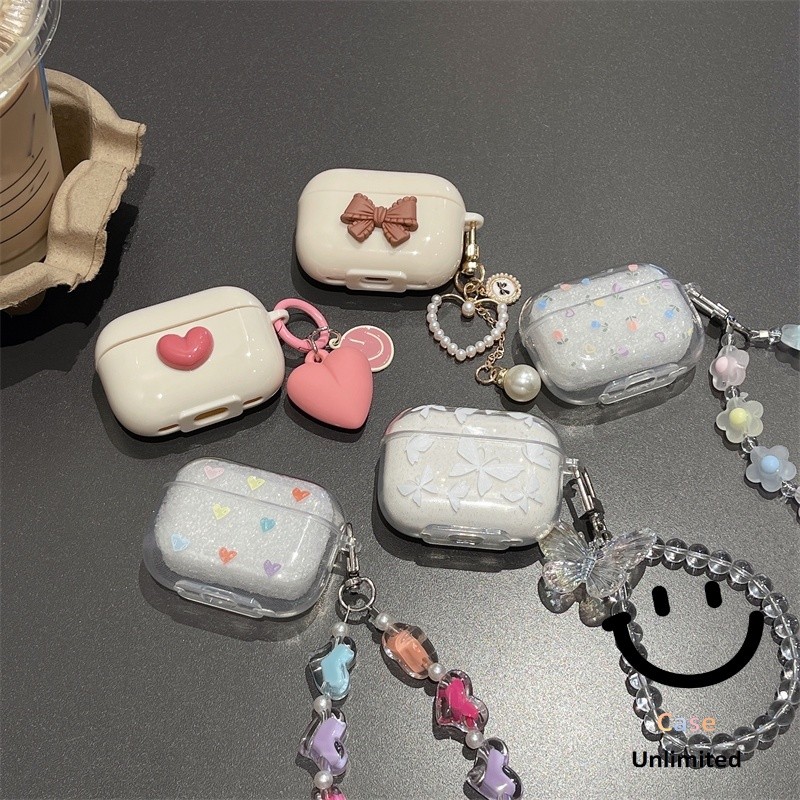 สําหรับ QPLUS Stereo BT24 เคส Case สําหรับ QPLUS Stereo BT24 เคสหูฟัง โบว์จี้รักสีขาวครีมน่ารัก