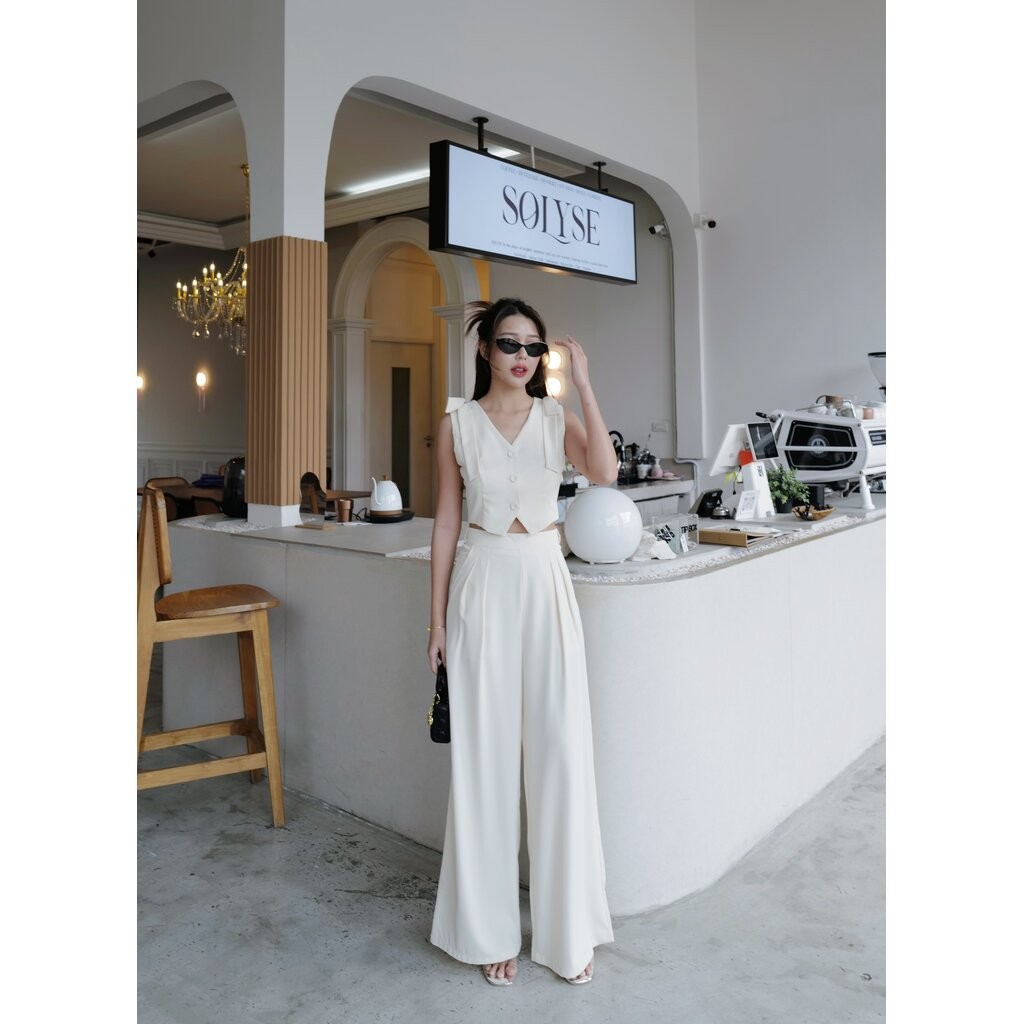 4815 Eve ชุดเซตเสื้อแขนกุดกระดุมหน้าแต่งโบว์ช่วงไหล่ รูปที่ 6