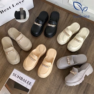 Ajaygna1991 รองเท้าคัทชูผู้หญิง มีตัวติด แบบสวมเสริมส้น วัสดุยาง สีพื้นเรียบหรู พร้อมส่งในไทย SUNX88