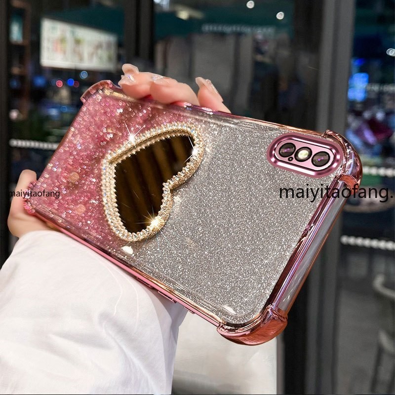 เคสสําหรับ iPhone X Xs Xr Xs Max เคสโทรศัพท์กันกระแทก 3D Love กระจกแต่งหน้าเคสนิ่ม