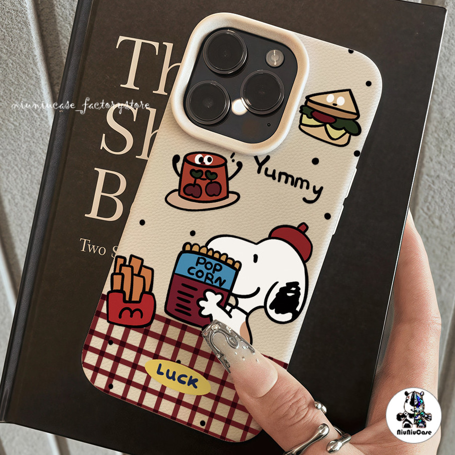 คสหนัง For iPhone 16 Pro Max เคสนิ่ม TPU สีลูกกวาด น่ารักน่าหยิก สนูป For iPhone 11 15 14 13 12 Pro max XS XR 7 8 Plus