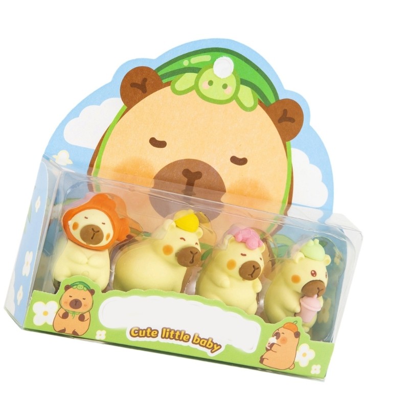 Stat แพ็ค 4 ยางลบสัตว์แปลกใหม่สําหรับรางวัลเกมเด็กนักเรียนคริสต์มาสถุงน่องฟิลเลอร์ทําความสะอาดง่ายยา