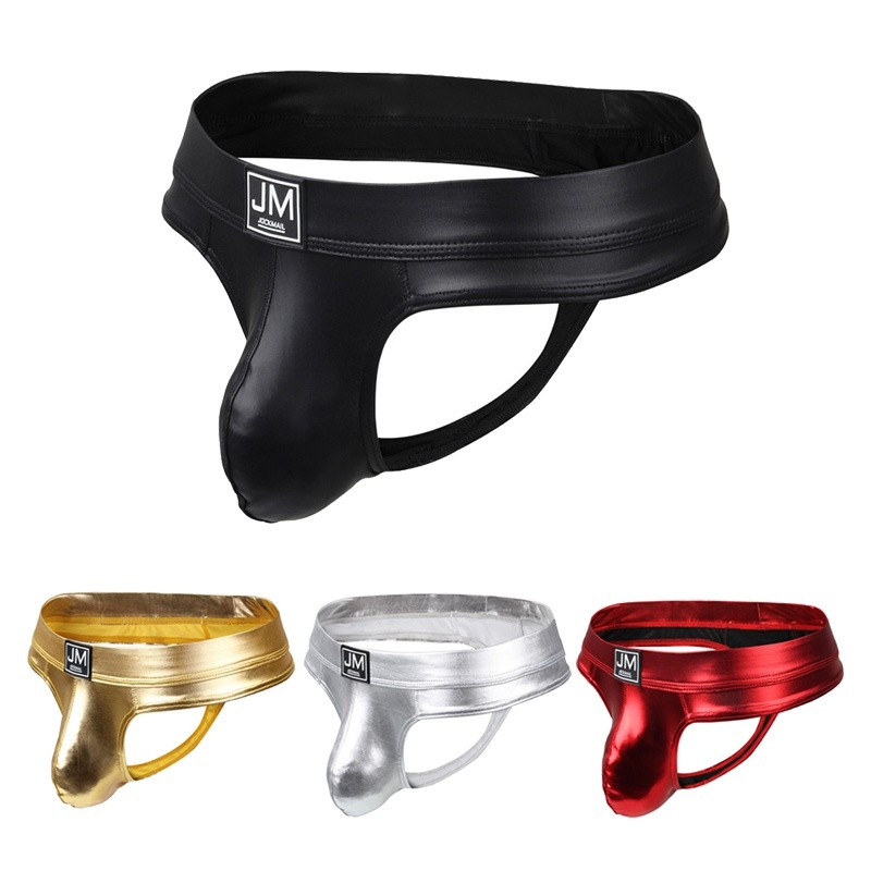 JOCKMAIL ผู้ชายบิกินี่ด้านล่างเซ็กซี่ U นูนชุดชั้นใน PU หนังชุดชั้นใน Calzoncillos Hombre Tanga สั้น