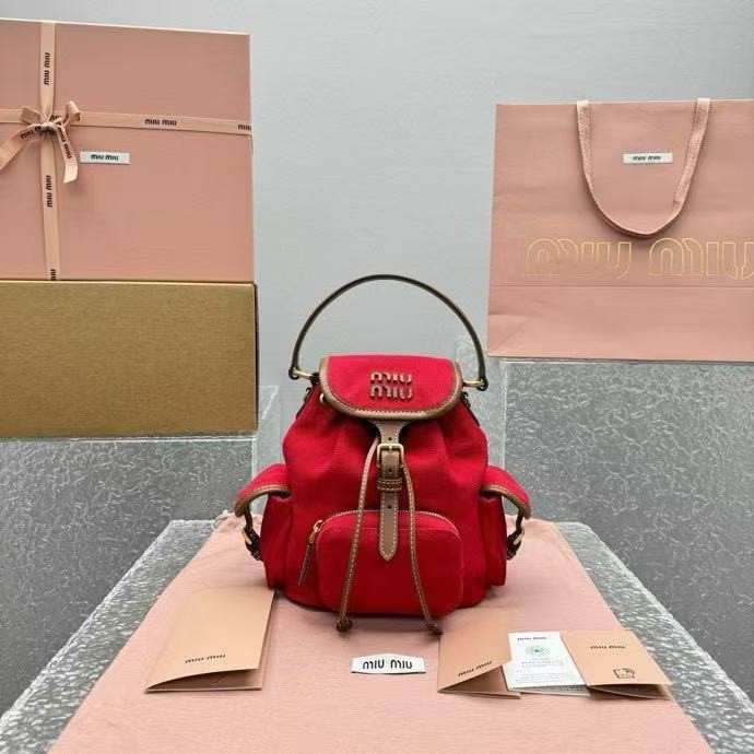 M*U M*U  Spring/Summer Fashion Backpack Small Canvas Red 5728